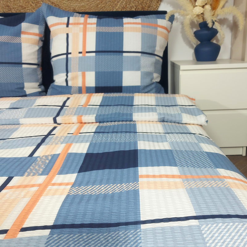 Pościel z kory Niebieska krata 180x200