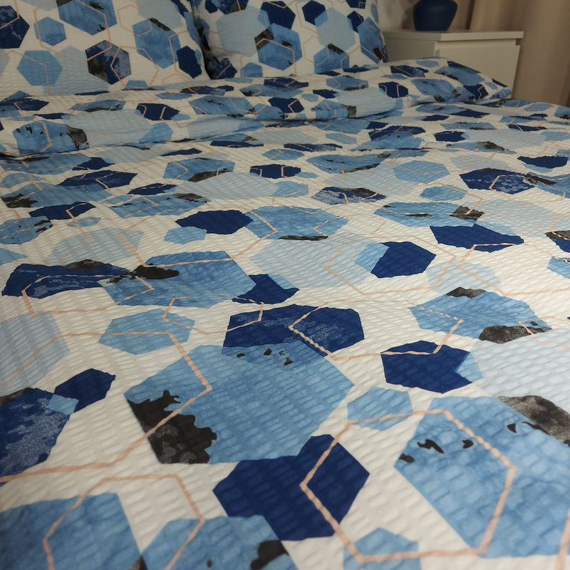 Pościel z kory Hexagon kobaltowy 140x200