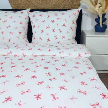Pościel muślinowa Kokardki różowe 140x200