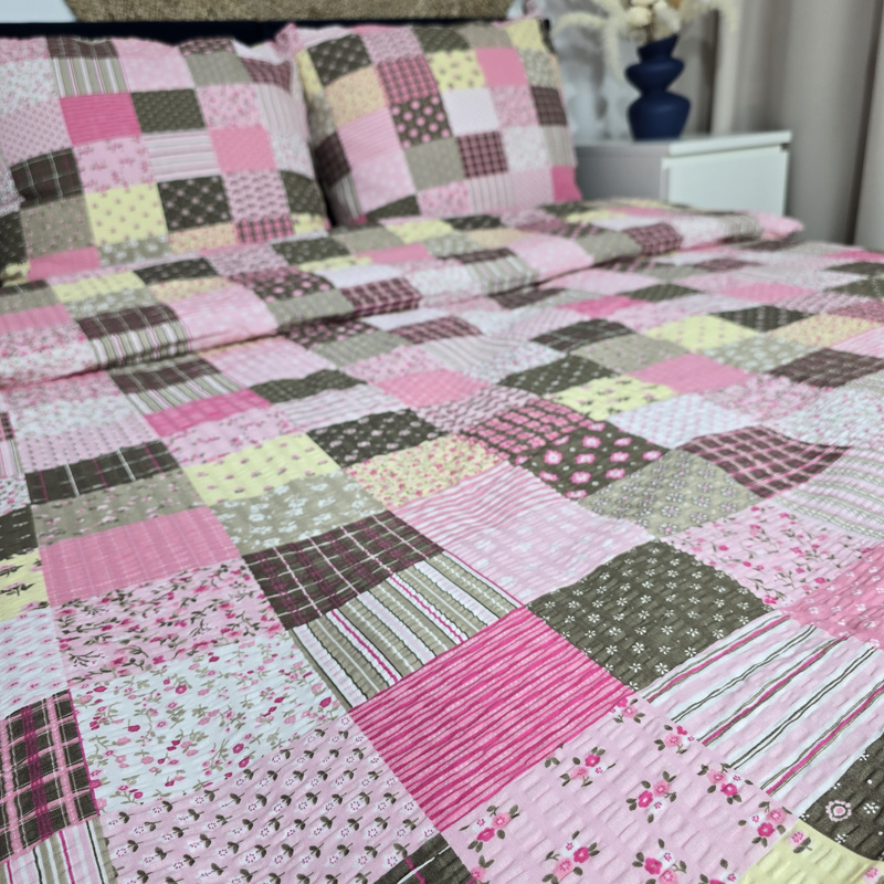 Pościel z kory Patchwork różowy 160x200